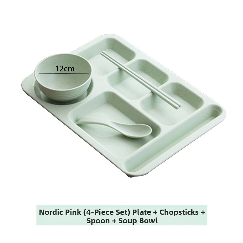 Búzaszalma osztott vacsoratányér 5 db tál pálcikával kanál étkészlet kereskedelmi diákmenza szállodai műanyag gyorséttermi tányér