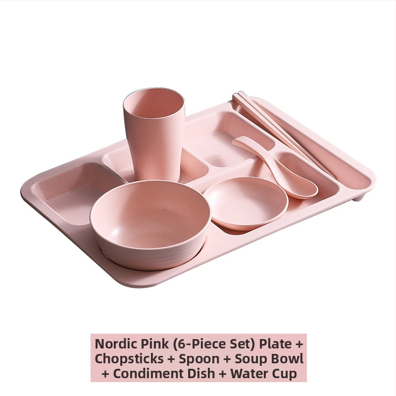 Búzaszalma osztott vacsoratányér 5 db tál pálcikával kanál étkészlet kereskedelmi diákmenza szállodai műanyag gyorséttermi tányér