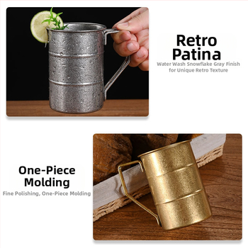 Vintažinis 304 nerūdijančio plieno alaus bokalas, snaigės smėlio bokalas, kūrybingas lauko kempingo senas bokalas, su užsakomu logotipu