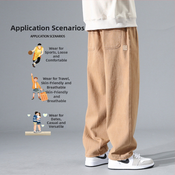 2024 Őszi és téli laza, egyenes, széles szárú, mindenhez illő, tiszta pamut, polár bélésű, lezser férfi hongkongi stílusú sportnadrág