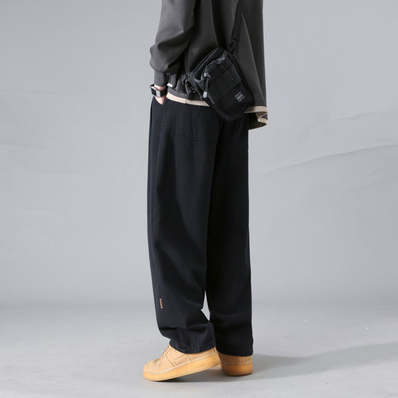 2024 Őszi és téli laza, egyenes, széles szárú, mindenhez illő, tiszta pamut, polár bélésű, lezser férfi hongkongi stílusú sportnadrág