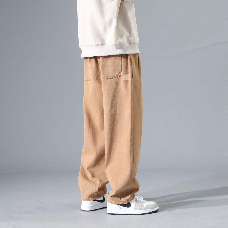 2024 Őszi és téli laza, egyenes, széles szárú, mindenhez illő, tiszta pamut, polár bélésű, lezser férfi hongkongi stílusú sportnadrág