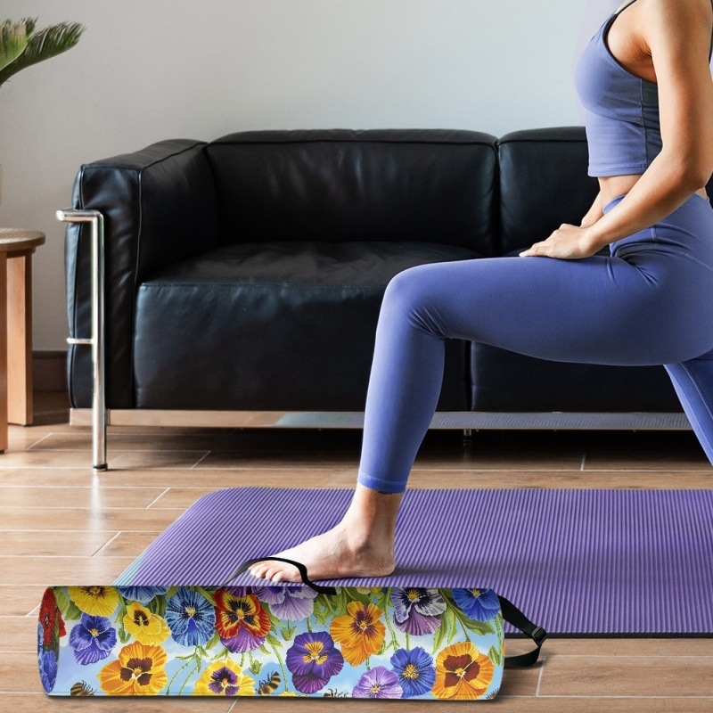 Saltea de yoga retro imprimată Laitu, florală, colorată, diagonală, portabilă, cu fermoar transfrontalier, comandă minimă, geantă cilindrică nouă