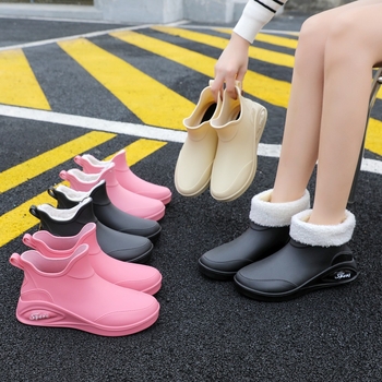 Moteriški guminiai batai, skirti keturiems metų laikams, universalūs, trumpi, šilti, vilnoniai, guminiai batai, vandeniui atsparūs, neslystantys, tinkami darbui virtuvėje, vandens batai moterims.