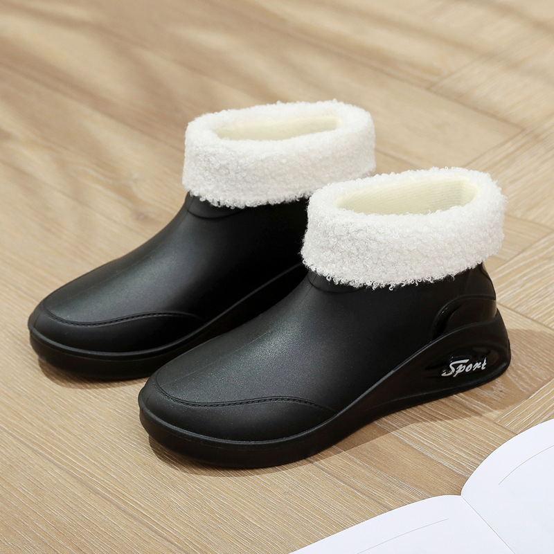 Moteriški guminiai batai, skirti keturiems metų laikams, universalūs, trumpi, šilti, vilnoniai, guminiai batai, vandeniui atsparūs, neslystantys, tinkami darbui virtuvėje, vandens batai moterims.