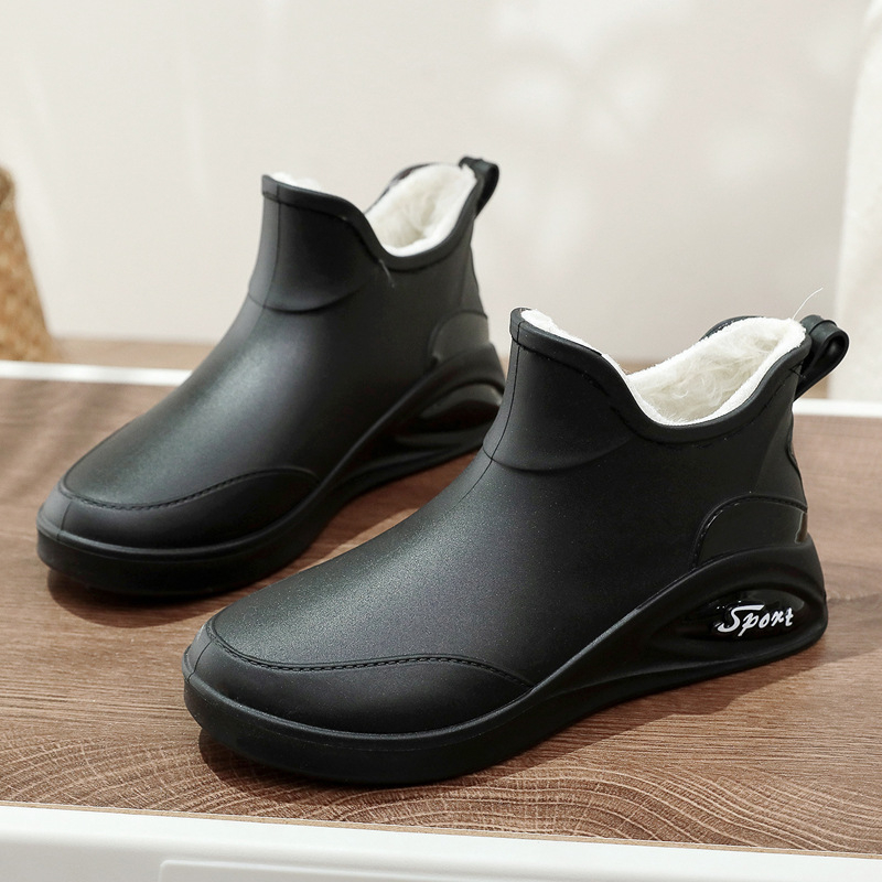 Moteriški guminiai batai, skirti keturiems metų laikams, universalūs, trumpi, šilti, vilnoniai, guminiai batai, vandeniui atsparūs, neslystantys, tinkami darbui virtuvėje, vandens batai moterims.