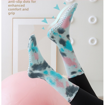 Silikoonist libisemiskindlad jooga sokid naistele, batikavärviga keskmise pikkusega sokid, kammitud puuvillast fitness-naiste sokid, pilatese spordi kõrged sokid