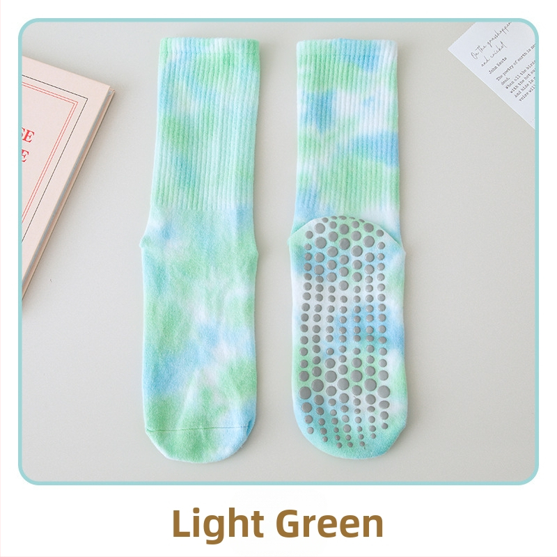 Silikoonist libisemiskindlad jooga sokid naistele, batikavärviga keskmise pikkusega sokid, kammitud puuvillast fitness-naiste sokid, pilatese spordi kõrged sokid