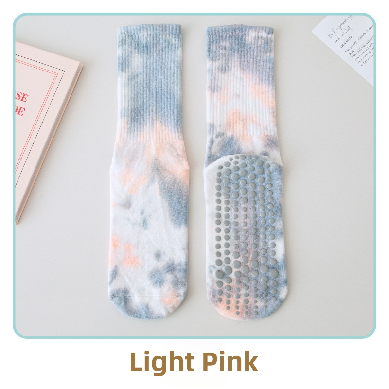 Silikoonist libisemiskindlad jooga sokid naistele, batikavärviga keskmise pikkusega sokid, kammitud puuvillast fitness-naiste sokid, pilatese spordi kõrged sokid