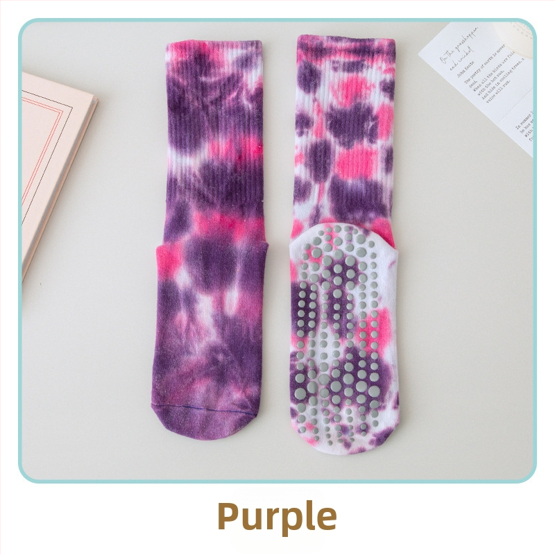 Silikoonist libisemiskindlad jooga sokid naistele, batikavärviga keskmise pikkusega sokid, kammitud puuvillast fitness-naiste sokid, pilatese spordi kõrged sokid