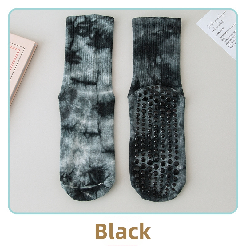 Silikoonist libisemiskindlad jooga sokid naistele, batikavärviga keskmise pikkusega sokid, kammitud puuvillast fitness-naiste sokid, pilatese spordi kõrged sokid