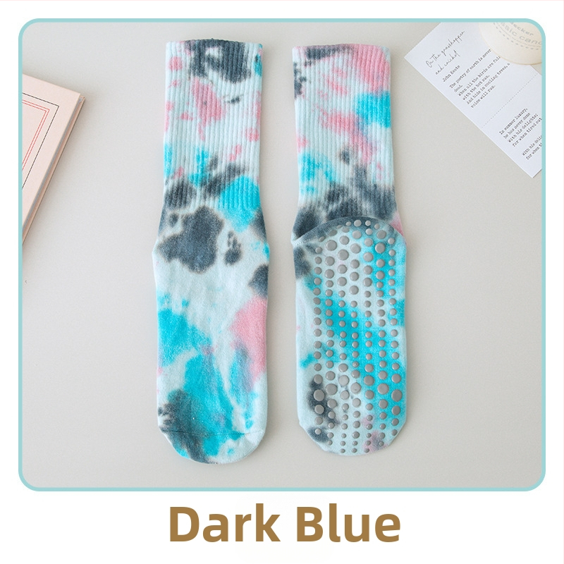 Silikoonist libisemiskindlad jooga sokid naistele, batikavärviga keskmise pikkusega sokid, kammitud puuvillast fitness-naiste sokid, pilatese spordi kõrged sokid
