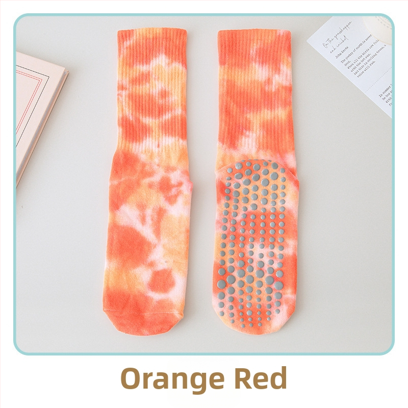 Silikoonist libisemiskindlad jooga sokid naistele, batikavärviga keskmise pikkusega sokid, kammitud puuvillast fitness-naiste sokid, pilatese spordi kõrged sokid