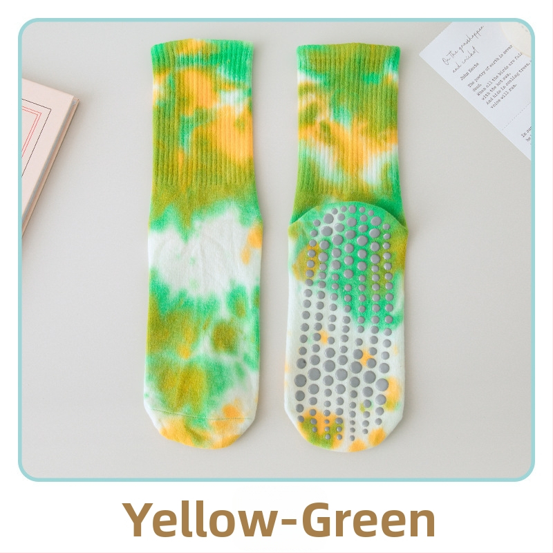 Silikoonist libisemiskindlad jooga sokid naistele, batikavärviga keskmise pikkusega sokid, kammitud puuvillast fitness-naiste sokid, pilatese spordi kõrged sokid