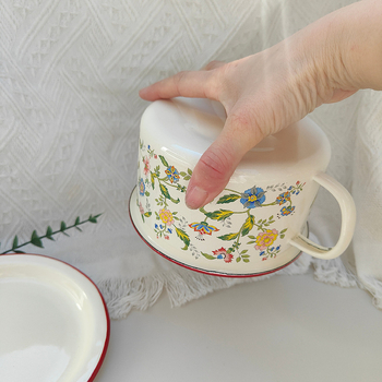 Σειρά από σμάλτο ψευδαργύρου σμάλτου φλιτζανιού γρήγορου φαγητού με παχύρρευστο σμάλτο, μπολ στιγμιαίων νουντλς, φλιτζάνι ξένης πορσελάνης, σιδερένιο βάζο ρυζιού, μεγάλο κουτί φαγητού φοιτητικής εστίας