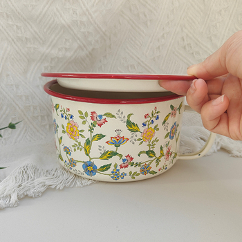 Σειρά από σμάλτο ψευδαργύρου σμάλτου φλιτζανιού γρήγορου φαγητού με παχύρρευστο σμάλτο, μπολ στιγμιαίων νουντλς, φλιτζάνι ξένης πορσελάνης, σιδερένιο βάζο ρυζιού, μεγάλο κουτί φαγητού φοιτητικής εστίας