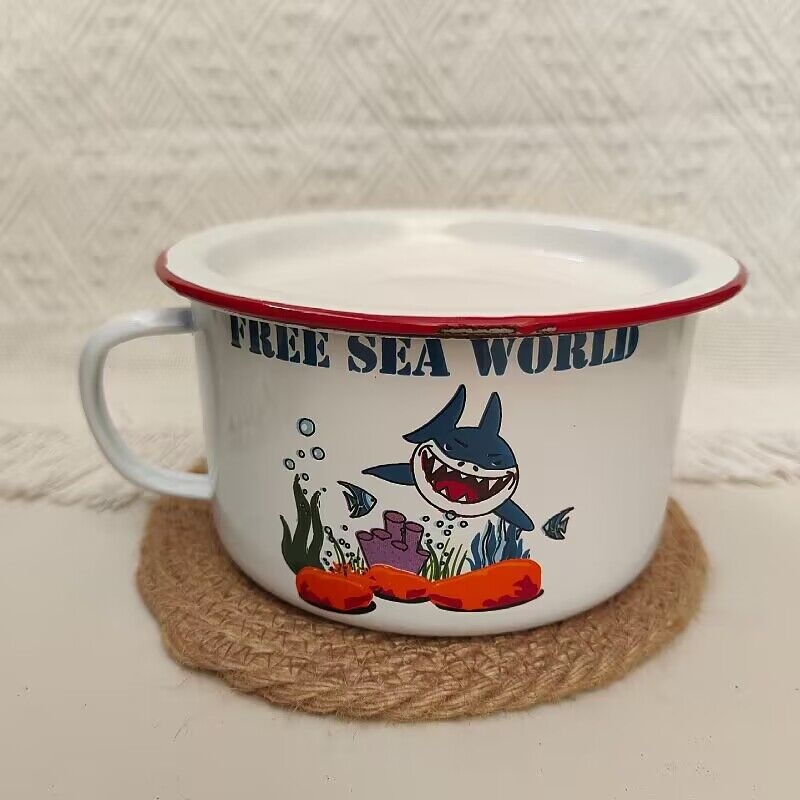 Cinko emalio eilė, emalio greito maisto puodelis, sutirštintas emalis, greitai paruošiamų makaronų dubenėlis, puodelis užsienio porceliano, geležinis ryžių indas, didelė studentų bendrabučio pietų dėžutė