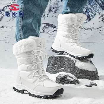 HOBIBEAR žieminiai suaugusiųjų sniego batai vyrams ir moterims, pliušiniai medvilniniai batai, madingi nėriniuoti slidinėjimo batai, plaukų karta