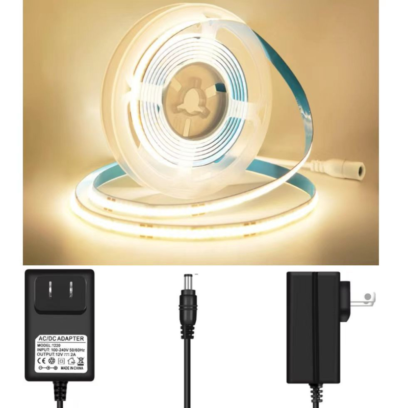 LED populiari didelio ryškumo COB minkštos šviesos juostelė + adapterių rinkinys su lipnia atrama, skirta kirpti šiltą šviesą, neutralią šviesą, šaltą baltą spalvą