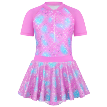 2024-es, határokon átnyúló, egyrészes szoknyás lányka fürdőruha, meleg ezüst színű, halszálkamintás fürdőruha nagy gyerekeknek, lányoknak, lila hercegnői ruha