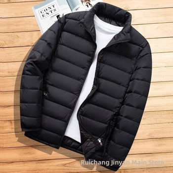 Férfi könnyű pamuttal bélelt kabát új, rövid talpú gallérral, lezser, meleg, könnyű pamuttal bélelt kabát őszi-téli kapucnis vékony, kis méretű pamuttal bélelt kabát
