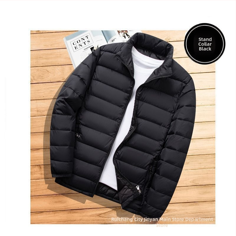 Férfi könnyű pamuttal bélelt kabát új, rövid talpú gallérral, lezser, meleg, könnyű pamuttal bélelt kabát őszi-téli kapucnis vékony, kis méretű pamuttal bélelt kabát
