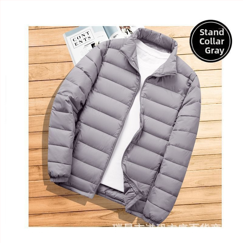 Férfi könnyű pamuttal bélelt kabát új, rövid talpú gallérral, lezser, meleg, könnyű pamuttal bélelt kabát őszi-téli kapucnis vékony, kis méretű pamuttal bélelt kabát