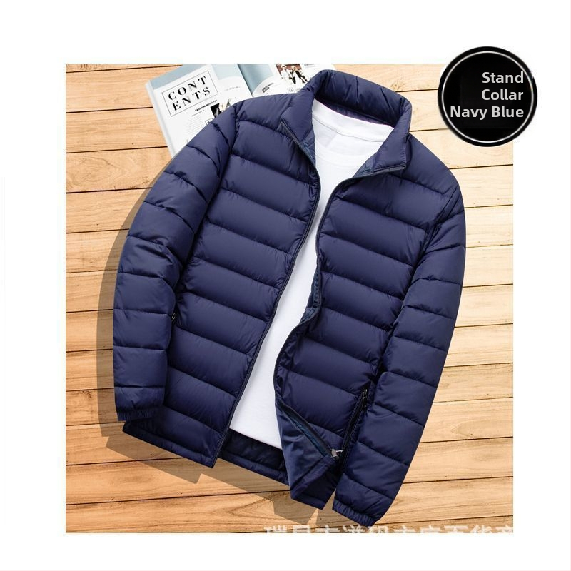 Férfi könnyű pamuttal bélelt kabát új, rövid talpú gallérral, lezser, meleg, könnyű pamuttal bélelt kabát őszi-téli kapucnis vékony, kis méretű pamuttal bélelt kabát