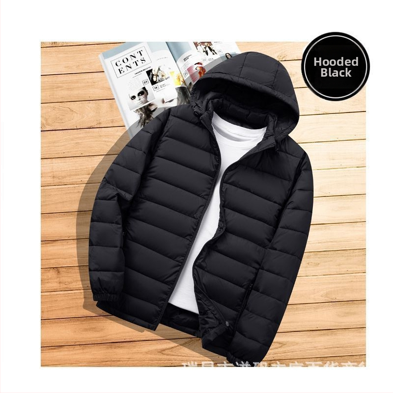 Férfi könnyű pamuttal bélelt kabát új, rövid talpú gallérral, lezser, meleg, könnyű pamuttal bélelt kabát őszi-téli kapucnis vékony, kis méretű pamuttal bélelt kabát