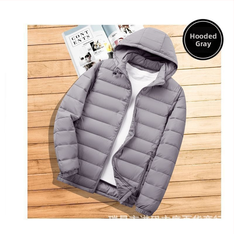 Férfi könnyű pamuttal bélelt kabát új, rövid talpú gallérral, lezser, meleg, könnyű pamuttal bélelt kabát őszi-téli kapucnis vékony, kis méretű pamuttal bélelt kabát