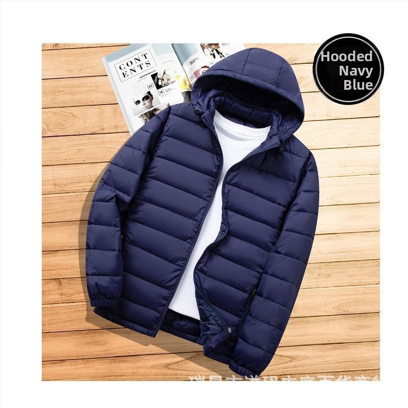 Férfi könnyű pamuttal bélelt kabát új, rövid talpú gallérral, lezser, meleg, könnyű pamuttal bélelt kabát őszi-téli kapucnis vékony, kis méretű pamuttal bélelt kabát