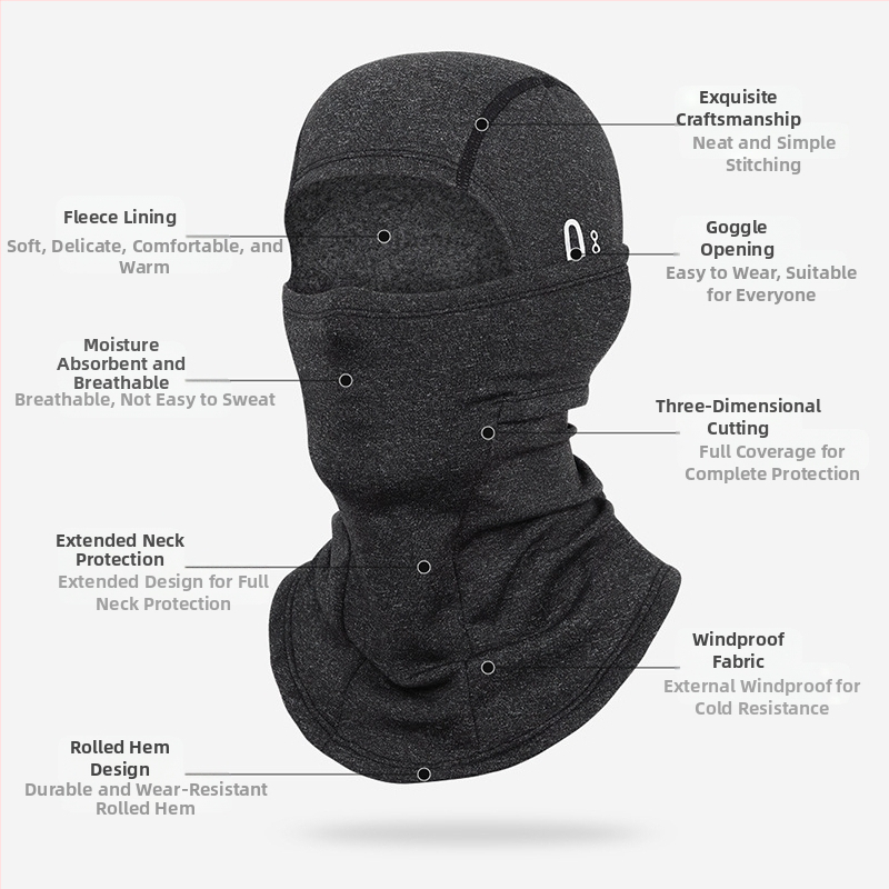 Ruidong трансгранична топла шапка за езда, мотоциклетна поларена шапка, цяла маска, ветроустойчива, студоустойчива, за външна употреба, шал за лице