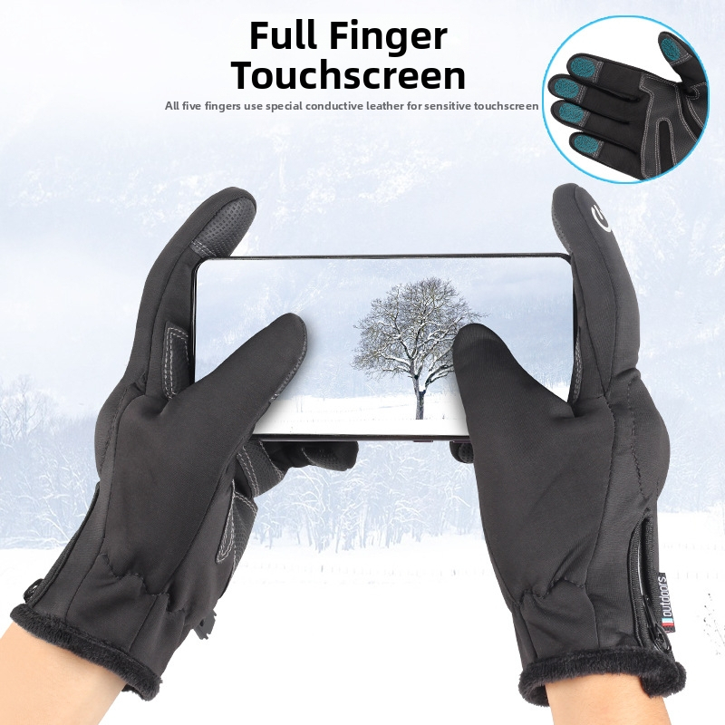 Vyriškos žieminės dviračių pirštinės su jutikliniu ekranu, šiltos, su vilnos pamušalu, pastorintos, skirtos sportui lauke, slidinėjimui, elektriniams motociklams, neslystančios ir atsparios dilimui