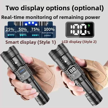 Φορητός επαναφορτιζόμενος φακός, εξαιρετικά φωτεινός εξωτερικός φακός ζουμ, μεγάλης εμβέλειας, μεγάλης διάρκειας, με λέιζερ LED