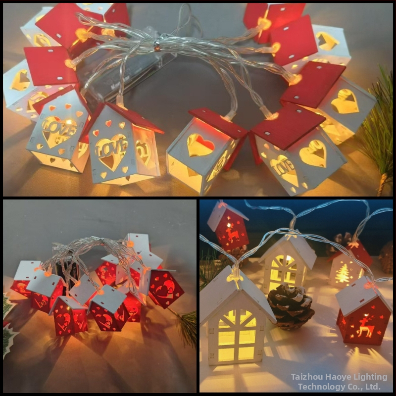 Valentino dienos Kalėdų šventė medinis mažas namelis LED šviesų girlianda viešbučio kambario miegamojo šviečianti atmosfera dekoratyvinės lemputės