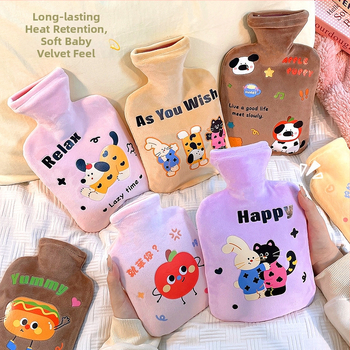 Bērnu samta karstā ūdens maisiņš 2024. gada jauns PVC augstas krāsas glīts meiteņu roku sildītājs skolniecēm ūdens injekcijas siltā ūdens maisiņš