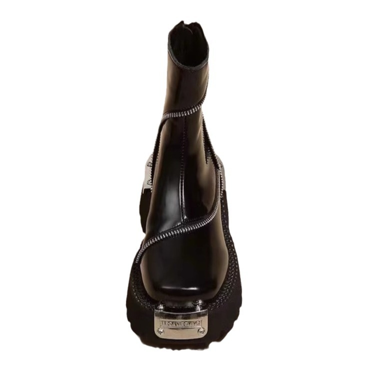 Vastag talpú Martin csizma Női őszi és téli új brit stílusú szögletes orrú Chelsea csizma Retro fém funkcionális rövid csizma
