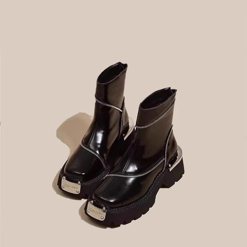 Vastag talpú Martin csizma Női őszi és téli új brit stílusú szögletes orrú Chelsea csizma Retro fém funkcionális rövid csizma