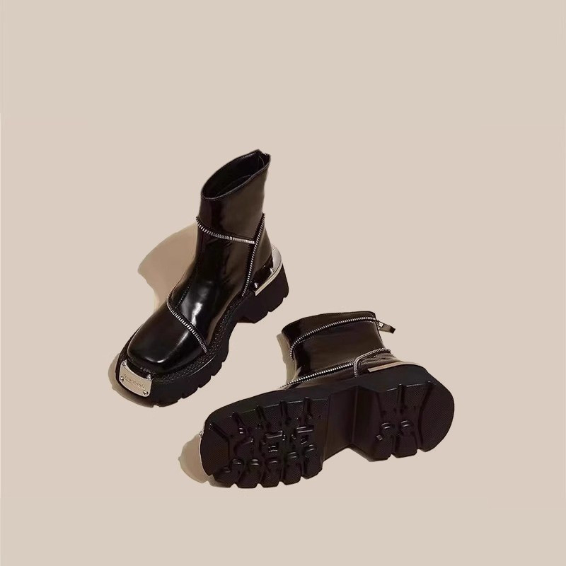 Vastag talpú Martin csizma Női őszi és téli új brit stílusú szögletes orrú Chelsea csizma Retro fém funkcionális rövid csizma