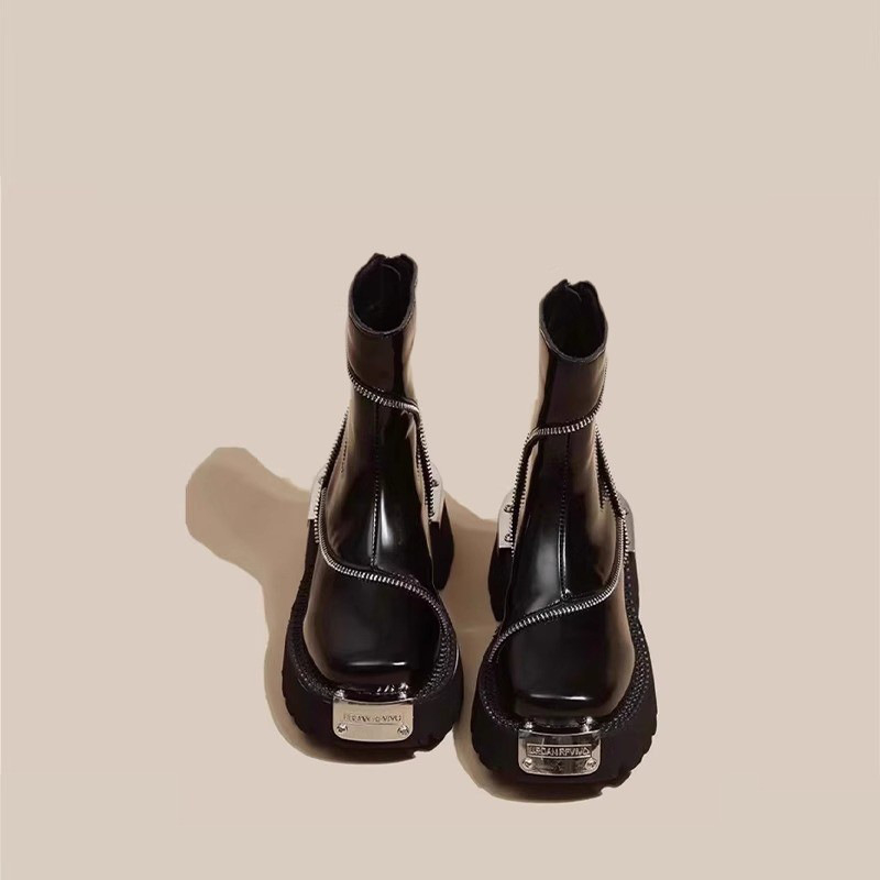 Vastag talpú Martin csizma Női őszi és téli új brit stílusú szögletes orrú Chelsea csizma Retro fém funkcionális rövid csizma