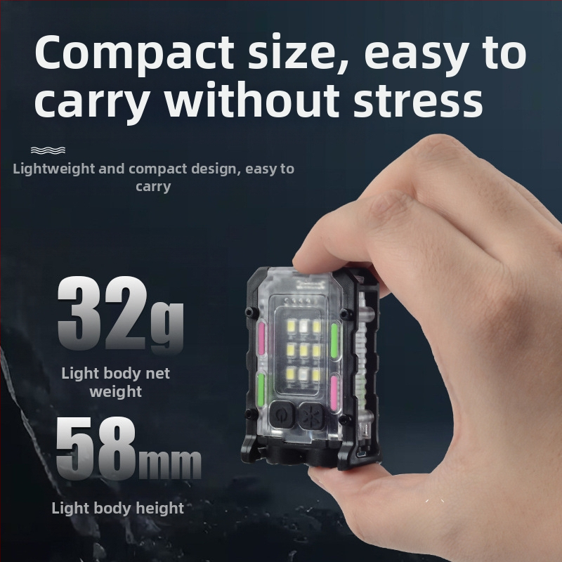 Трансгранична светлина за ключодържател, външен двоен източник на светлина, силна светлина, мини фенерче, щипка за шапка, светлина за самозащита, червена и синя предупредителна светлина