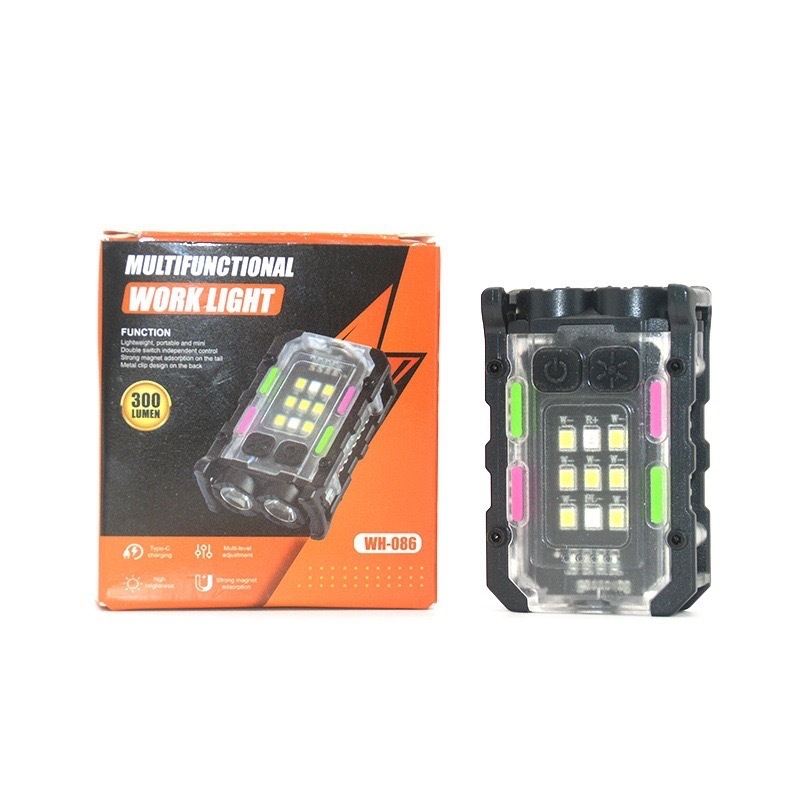 Határokon átnyúló kulcstartó lámpa kültéri kettős fényforrású erős fényű mini zseblámpa kalapcsipesz lámpa önvédelmi munkához piros és kék figyelmeztető lámpa