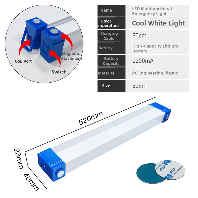 LED avarinė lempa, magnetinė pakabinama USB įkrovimo lempa, buitinė elektros energijos tiekimo nutraukimo naktinė prekystalio stovyklavimo avarinis apšvietimas
