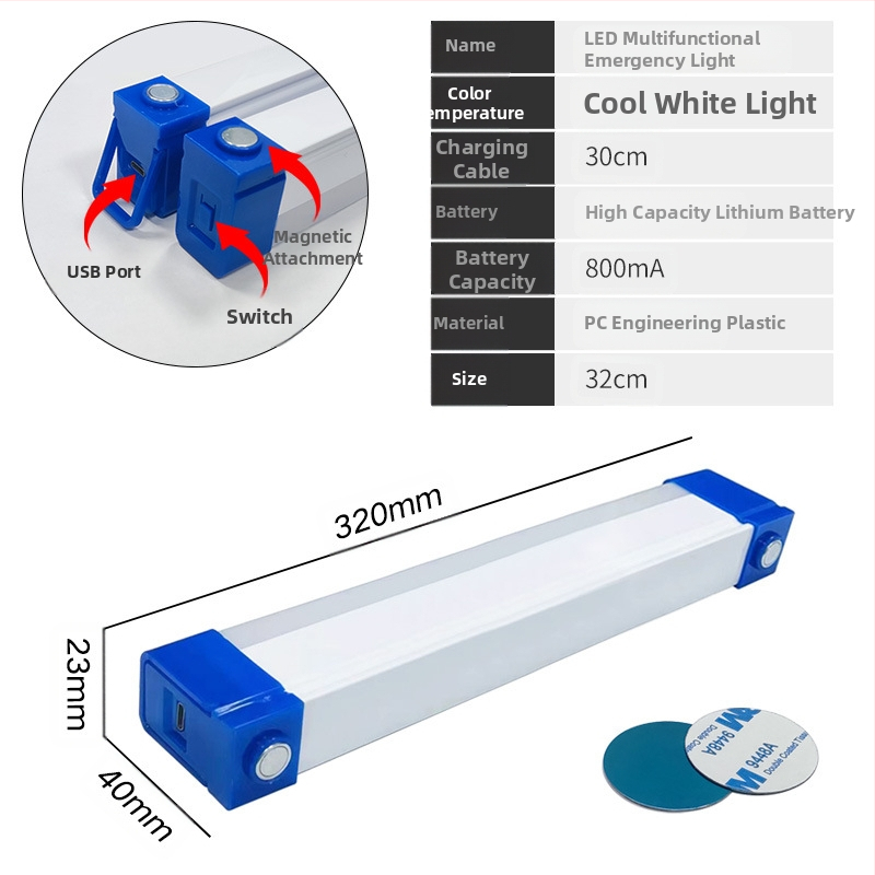 LED avarinė lempa, magnetinė pakabinama USB įkrovimo lempa, buitinė elektros energijos tiekimo nutraukimo naktinė prekystalio stovyklavimo avarinis apšvietimas