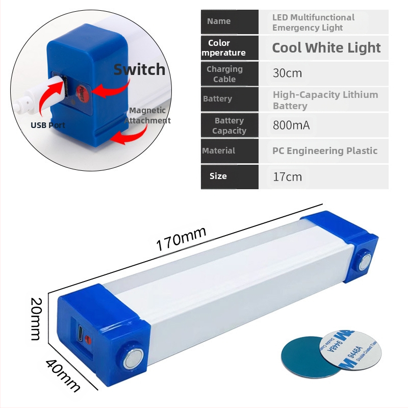 LED avarinė lempa, magnetinė pakabinama USB įkrovimo lempa, buitinė elektros energijos tiekimo nutraukimo naktinė prekystalio stovyklavimo avarinis apšvietimas