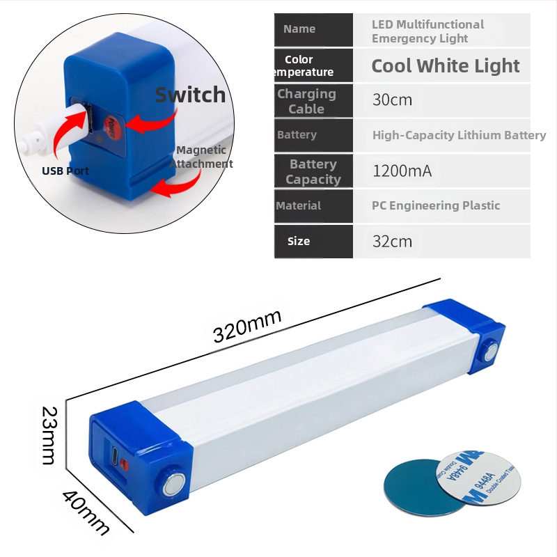 LED avarinė lempa, magnetinė pakabinama USB įkrovimo lempa, buitinė elektros energijos tiekimo nutraukimo naktinė prekystalio stovyklavimo avarinis apšvietimas
