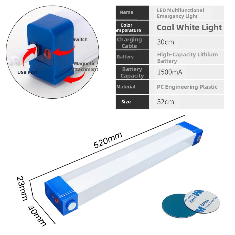 LED avarinė lempa, magnetinė pakabinama USB įkrovimo lempa, buitinė elektros energijos tiekimo nutraukimo naktinė prekystalio stovyklavimo avarinis apšvietimas