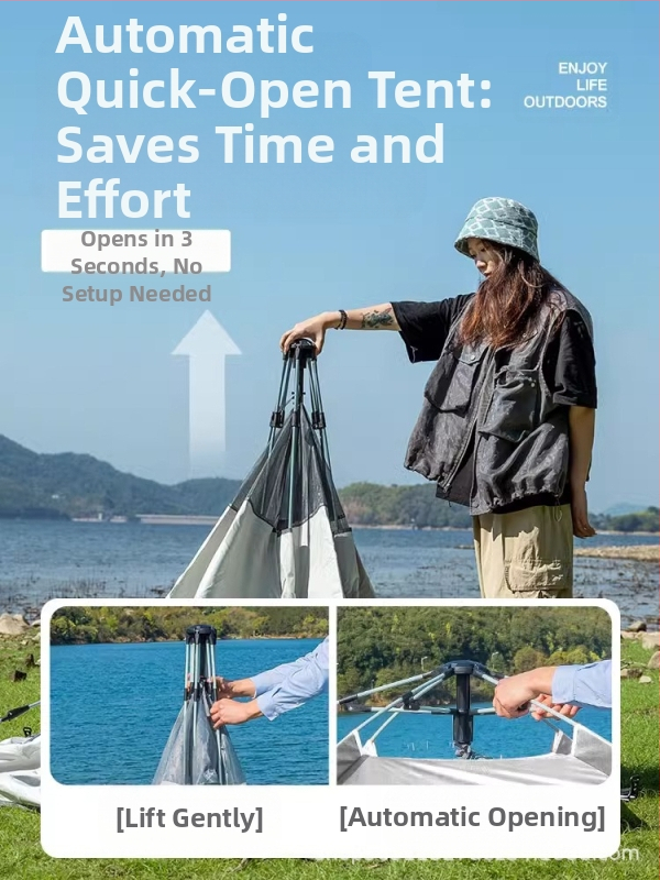 Палатка за външен преносим сгъваем къмпинг, водоустойчива, удебелена къмпинг екипировка, пълен комплект, автоматична палатка за пикник на открито