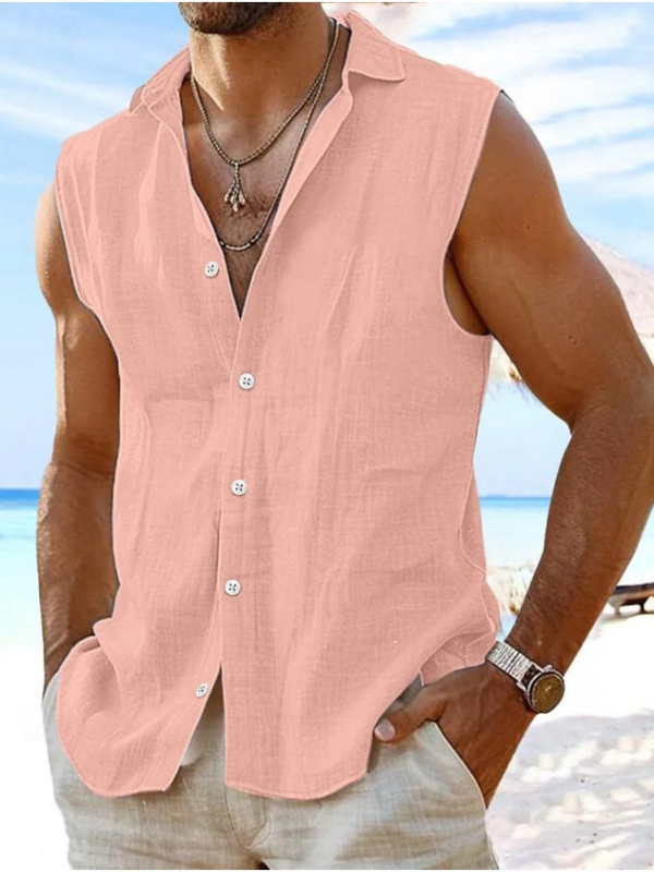 Hawaii egyszínű ujjatlan pamut és lenvászon ing Amazon független állomás hajtókás stranding határokon átnyúló egyszínű férfi ruházat