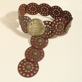 BSCI női vintage divatos deréktömítés üreges varrással, légszemekkel, ovális, faragott bohém szegecsekkel ellátott öv